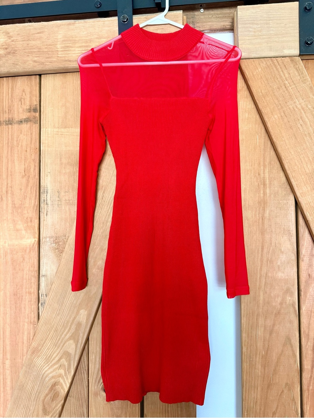 Red Long-Sleeve Knit Dress